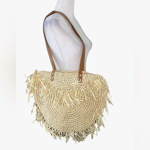 Round Straw Fringe Boho Shoulder Bag